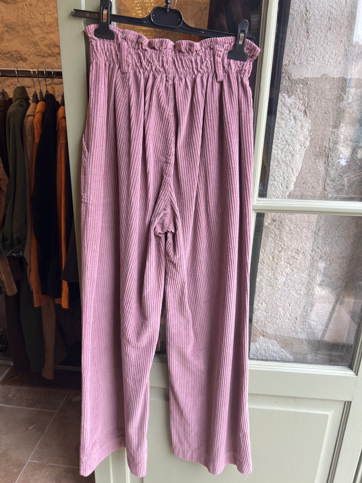 Pantalon velours Rose 2 boutons-Johanna Paris