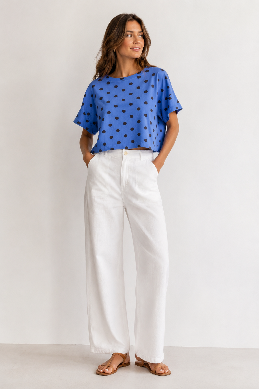Tee shirt bleu Lina à pois choco