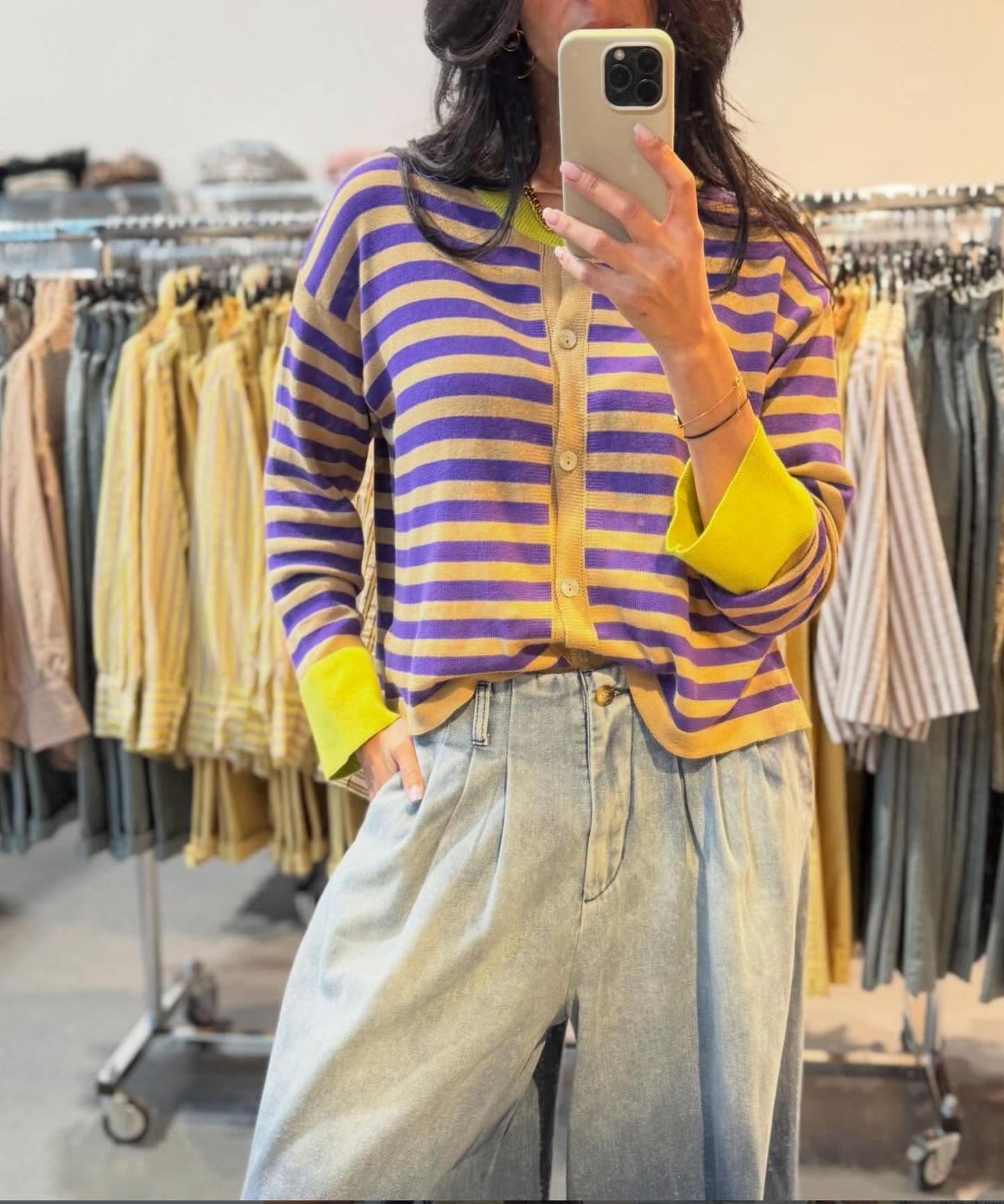 Gilet à rayures violet et jaune-Johanna Paris