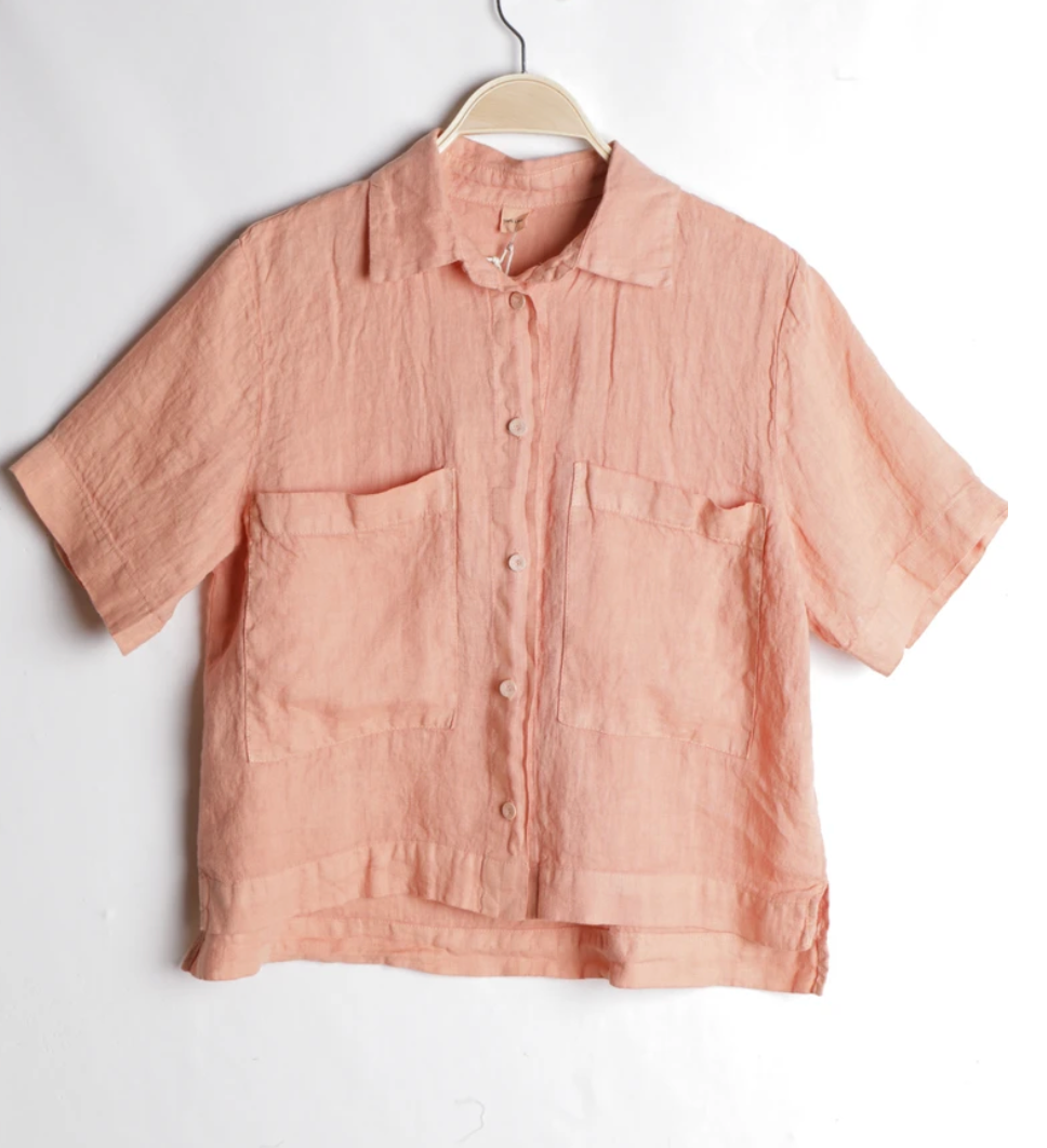Chemise Miya avec poche 100% lin-rose Blush