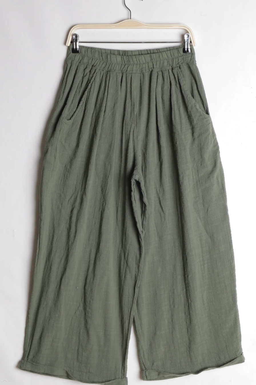 Pantalon large en Lin kaki-Miya