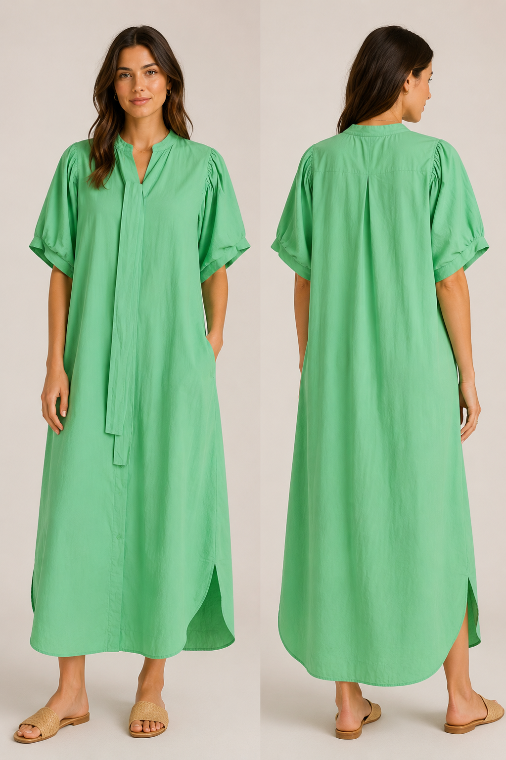Robe chemise Mia verte-Made in Italy-100% coton