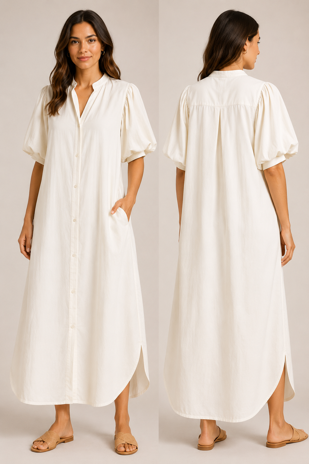 Robe chemise Mia écru-Made in Italy-100% coton