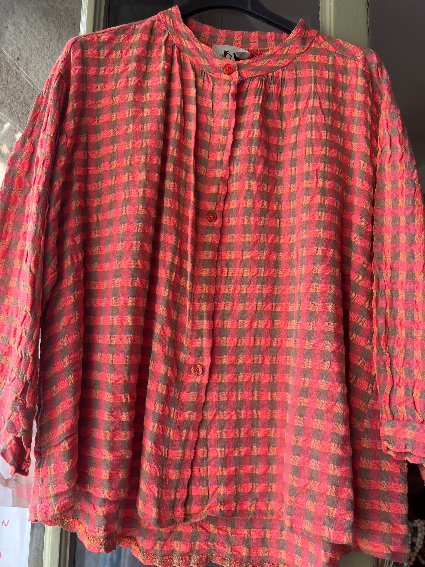 Blouse carreaux orange-Johanna Paris
