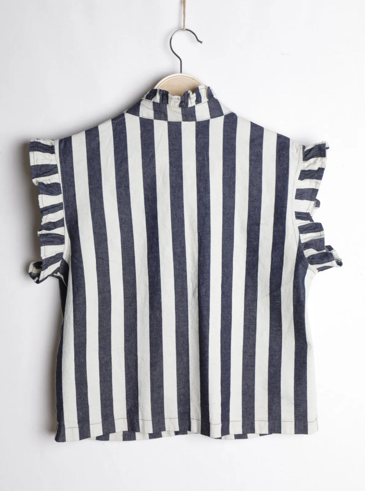 Chemise Carmen rayures larges bleu foncé