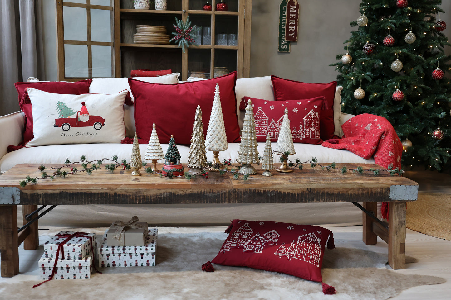 Coussin Noël bordeaux-Chic Antique