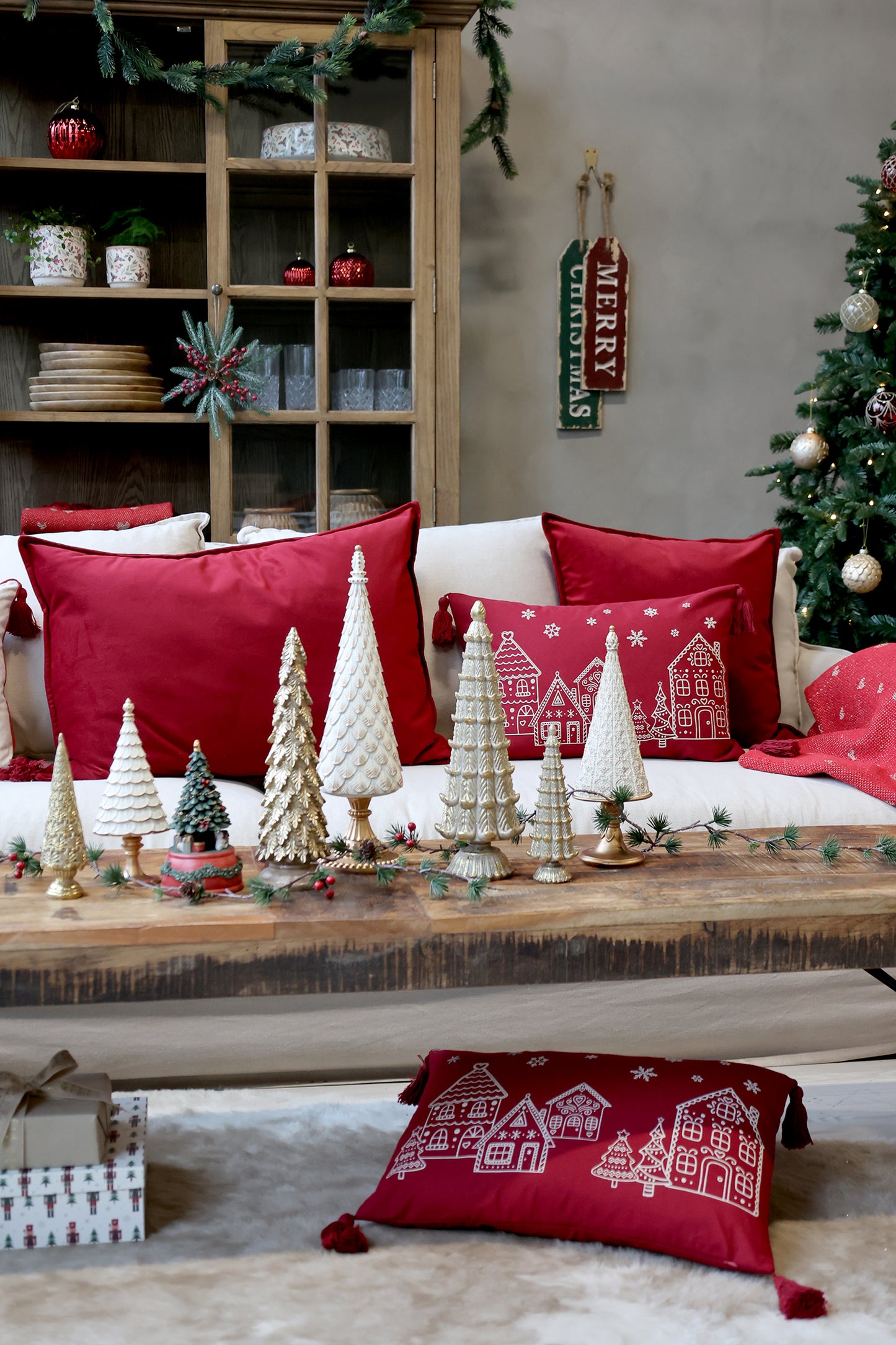 Coussin Noël bordeaux-Chic Antique