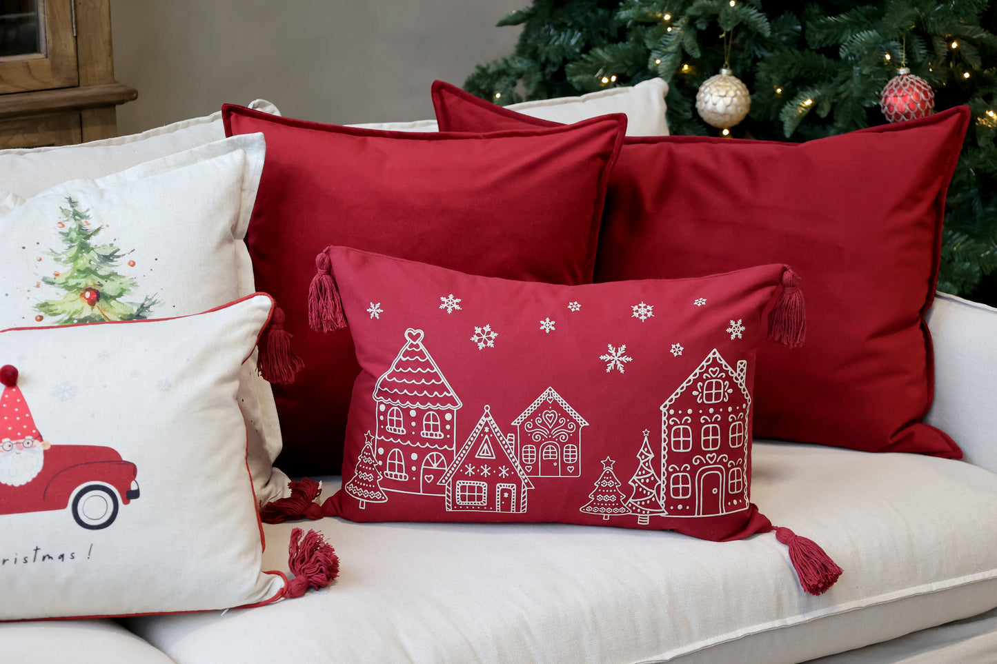 Coussin Noël bordeaux-Chic Antique