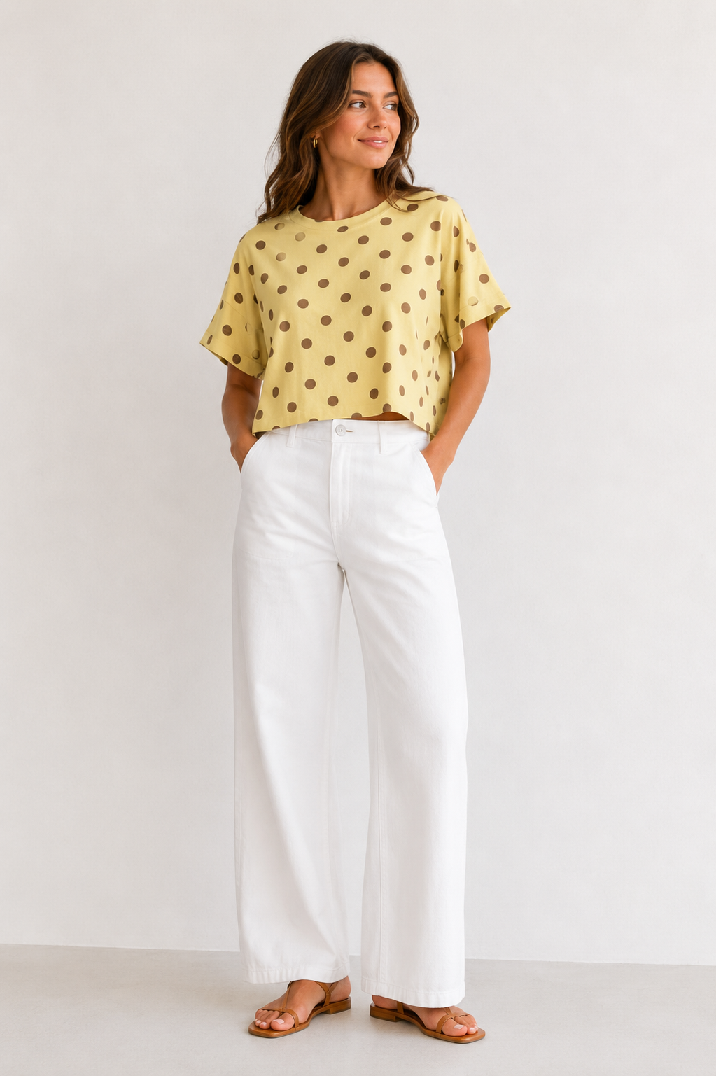 Tee shirt jaune paille Lina à pois choco