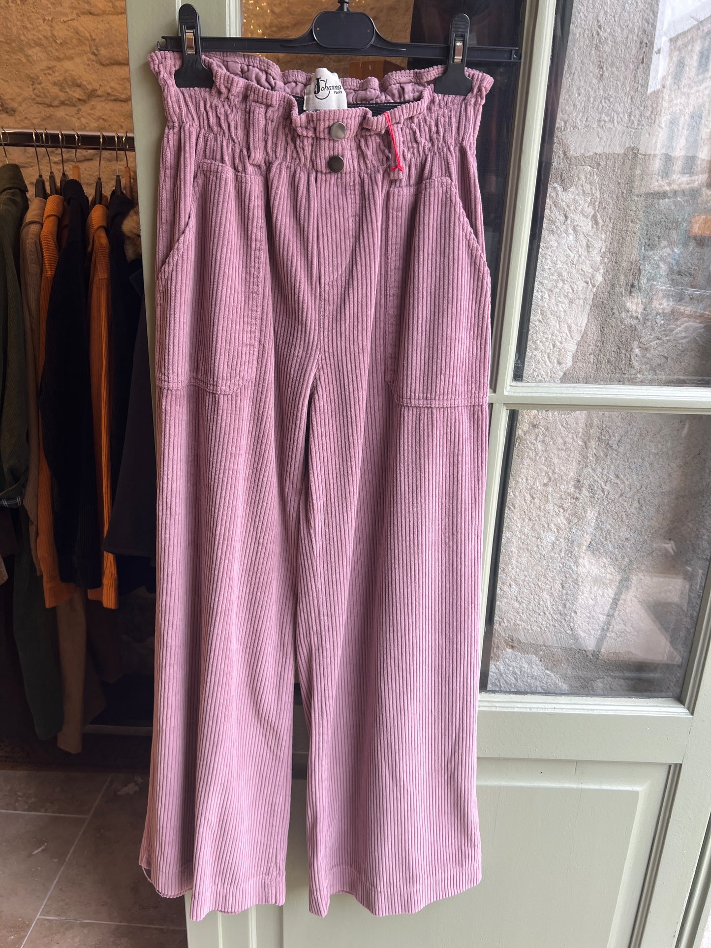 Pantalon velours Rose 2 boutons-Johanna Paris