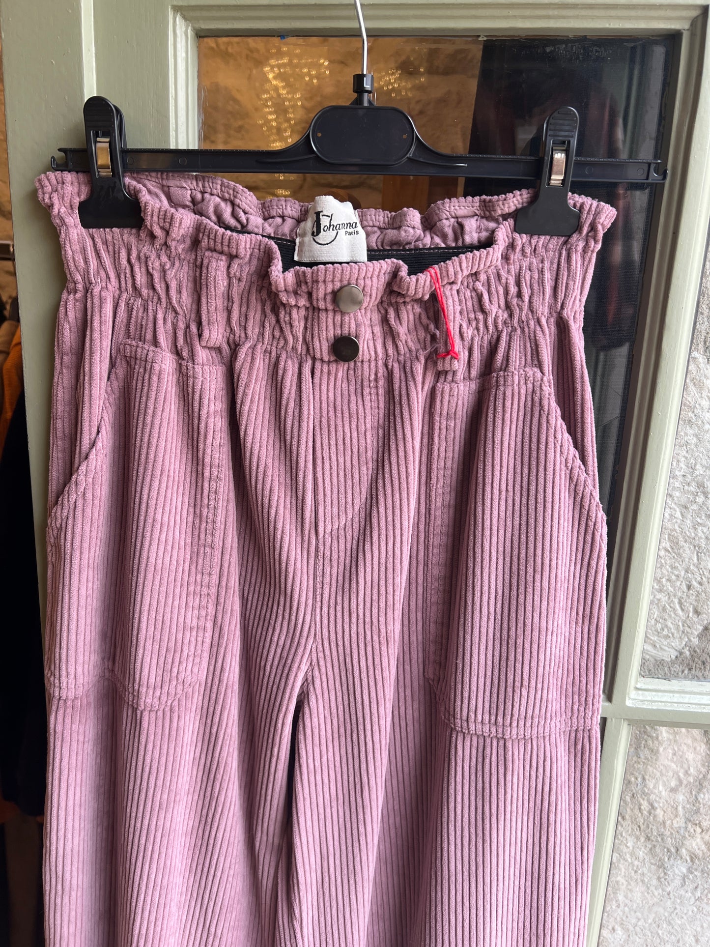 Pantalon velours Rose 2 boutons-Johanna Paris