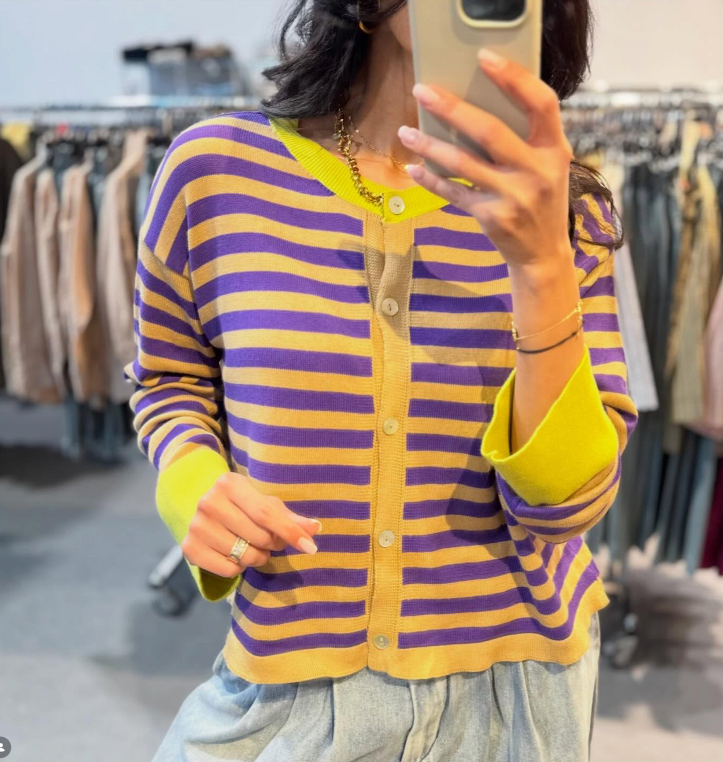 Gilet à rayures violet et jaune-Johanna Paris