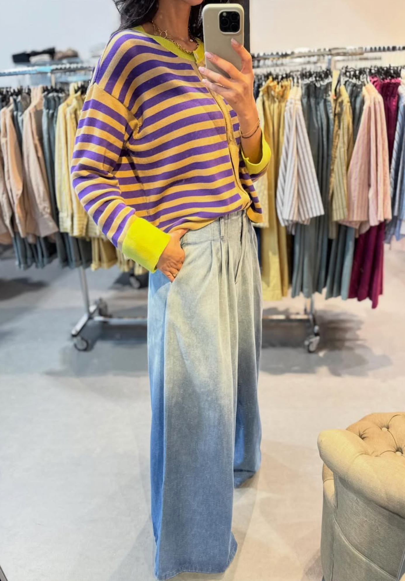 Gilet à rayures violet et jaune-Johanna Paris