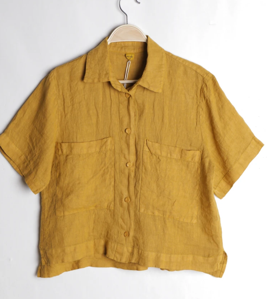 Chemise Miya avec poche 100% lin-moutarde