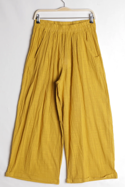 Pantalon large en lin moutarde-Miya