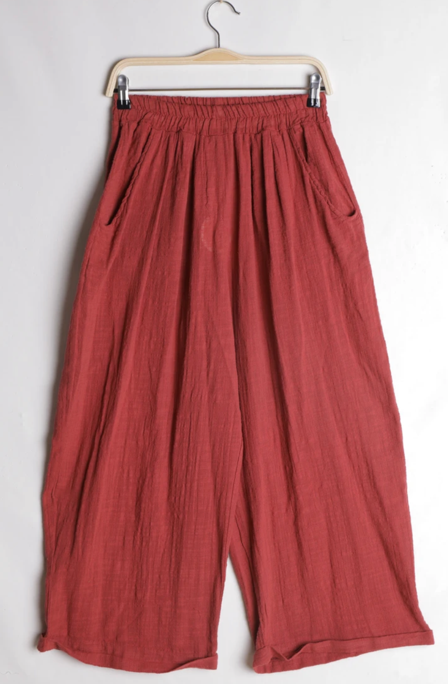 Pantalon large en lin terracotta-Miya