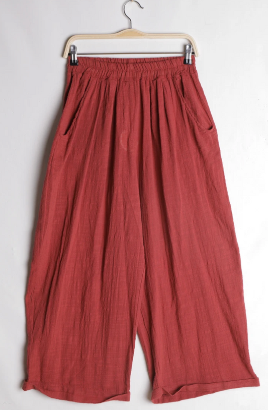 Pantalon large en lin terracotta-Miya