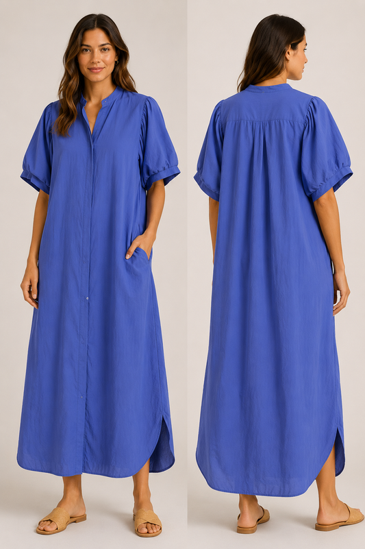 Robe chemise Mia bleu bic-Made in Italy-100% coton
