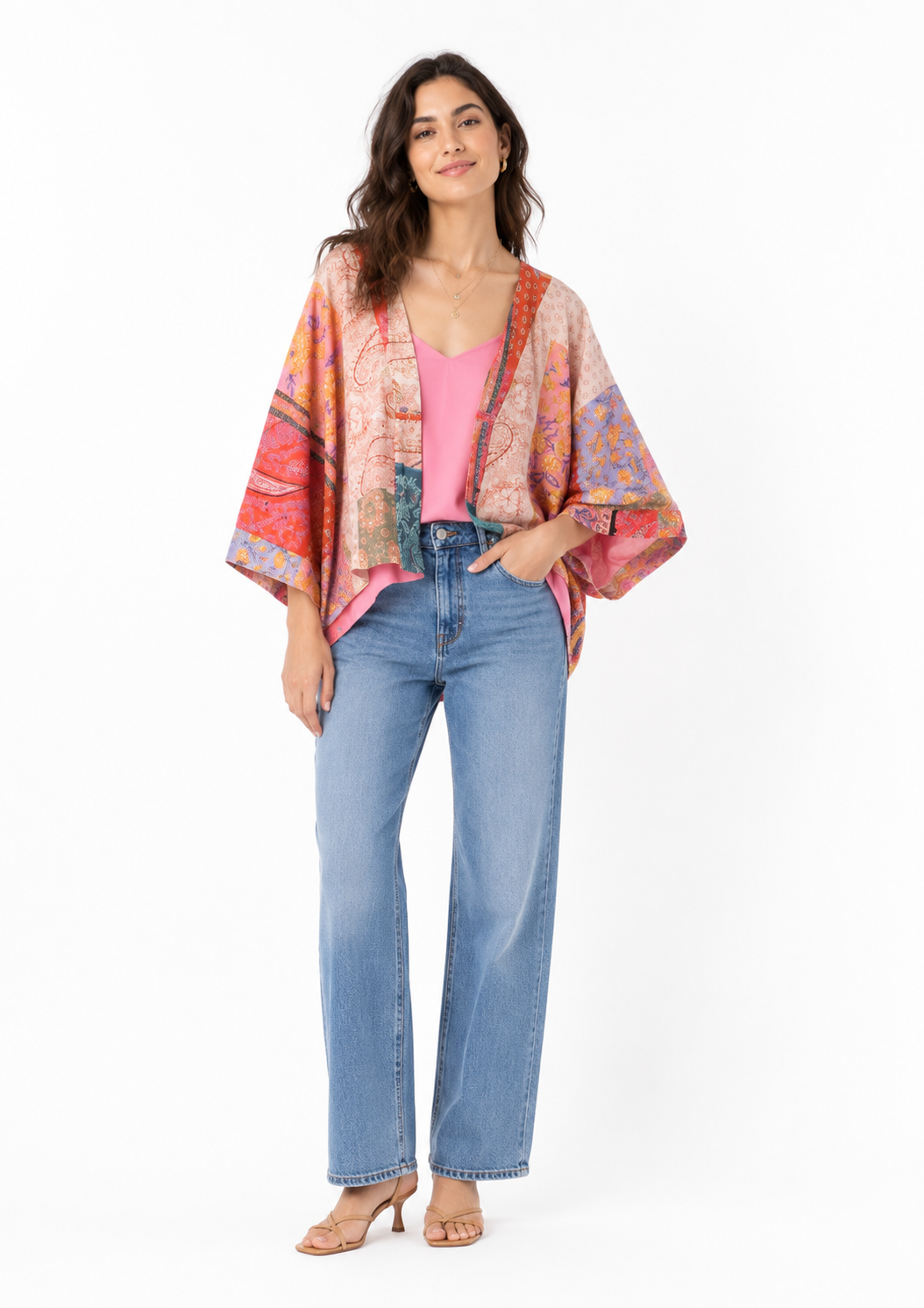 Veste kimono Asia multicolore rose/orange