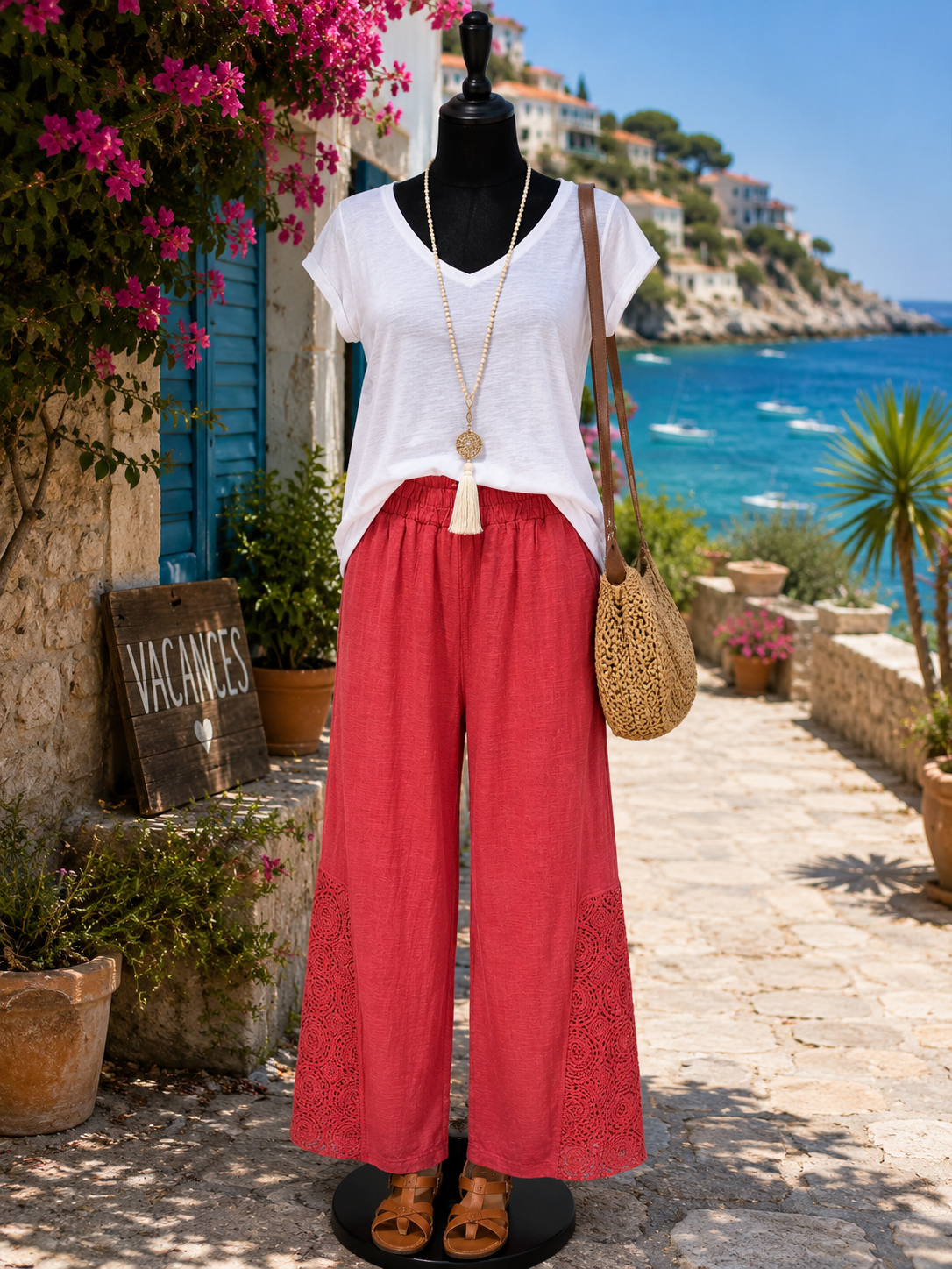 Pantalon Enzo en garza et macramé-Johanna Paris-plusieurs coloris