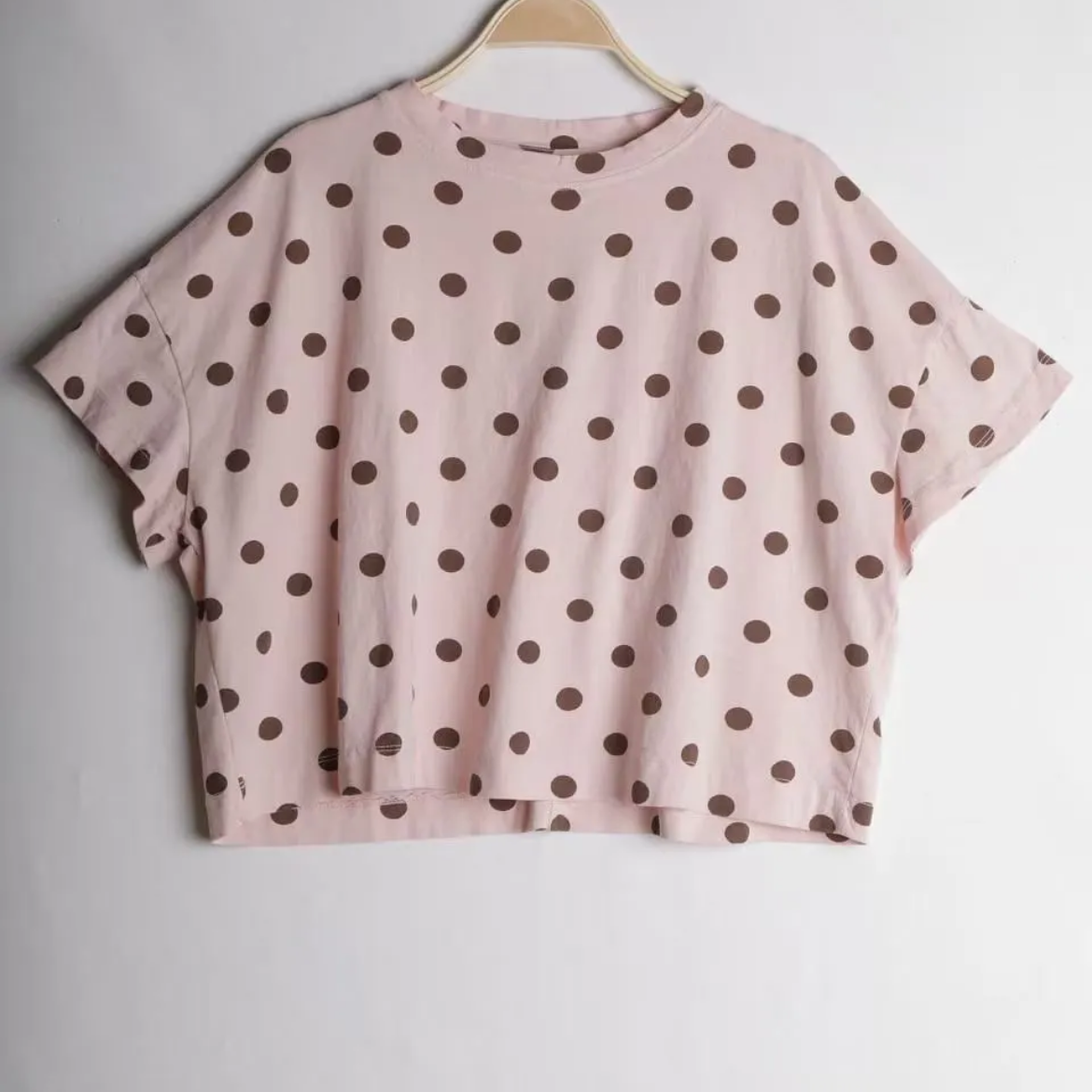 Tee shirt rose clair Lina à pois choco