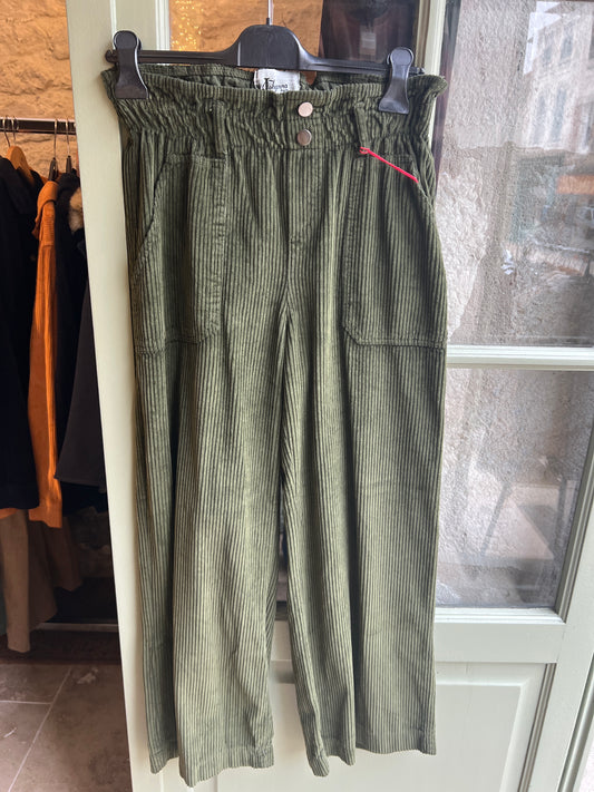 Pantalon en velours 2 boutons kaki-Johanna Paris