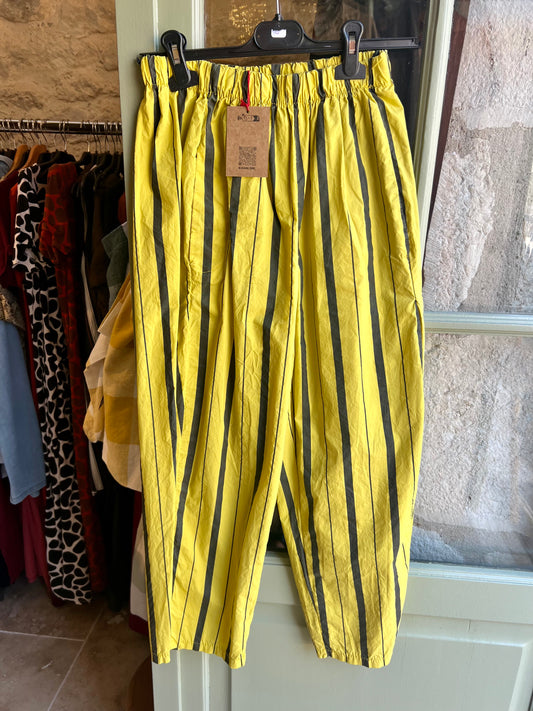 Promo Pantalon Magique rayé noir et jaune/anis-Johanna Paris
