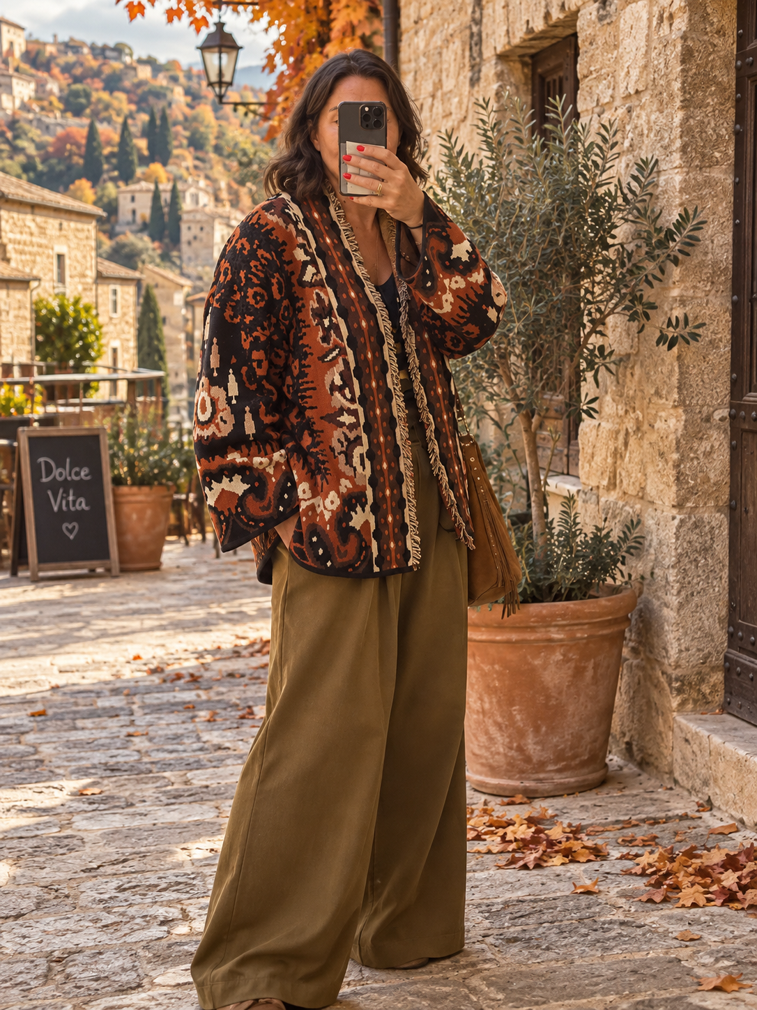 Veste en maille Apache rouille et noir-Johanna Paris