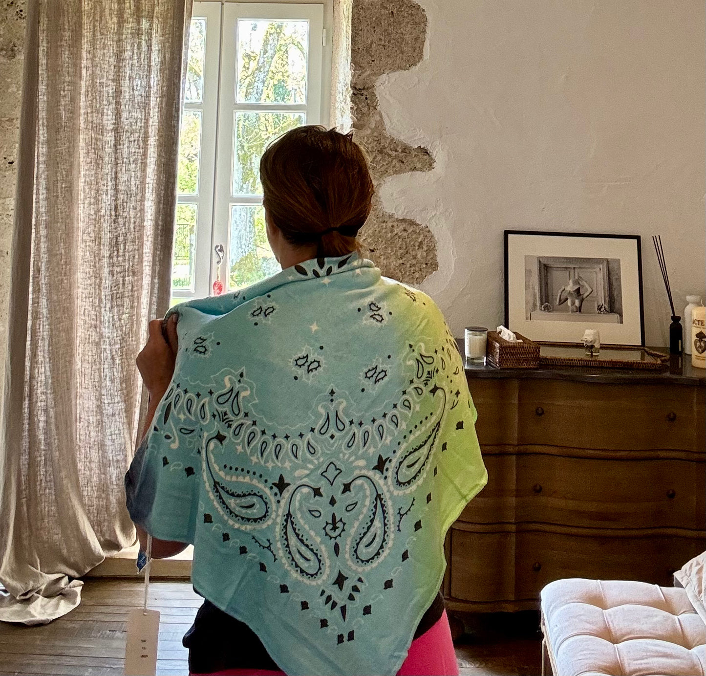 Promo-Foulard Zia vert d'eau et bleu-Adoré Paris