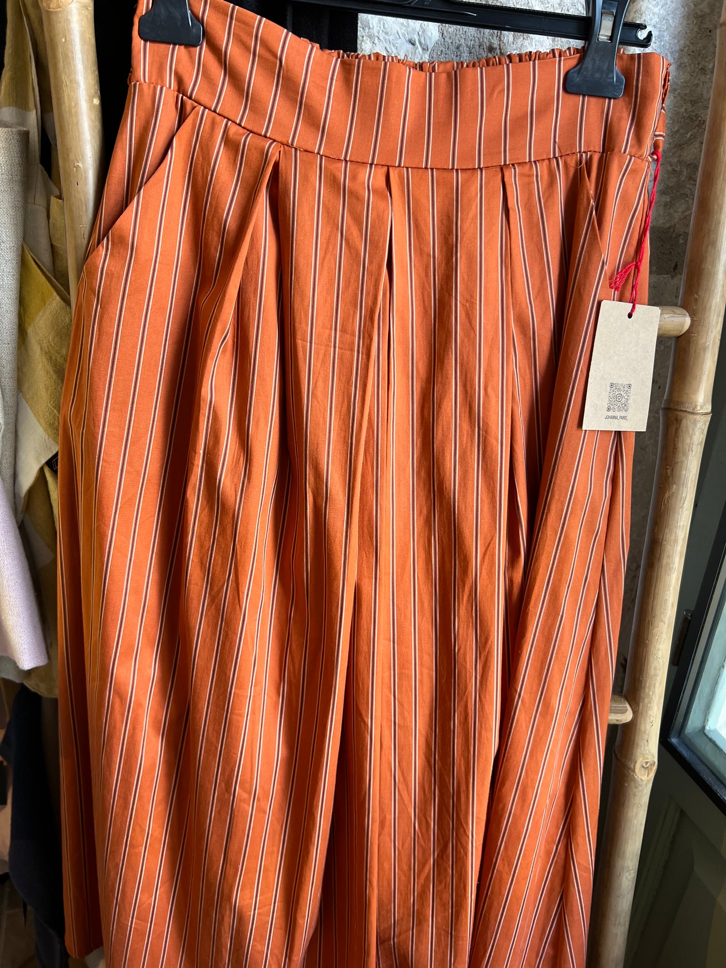 Promo-Jupe longue Diane rayée orangée Johanna Paris