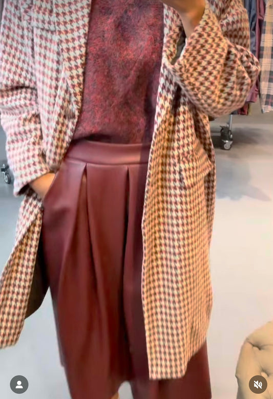 Jupe longue Mia en simili cuir bordeaux-Johanna Paris