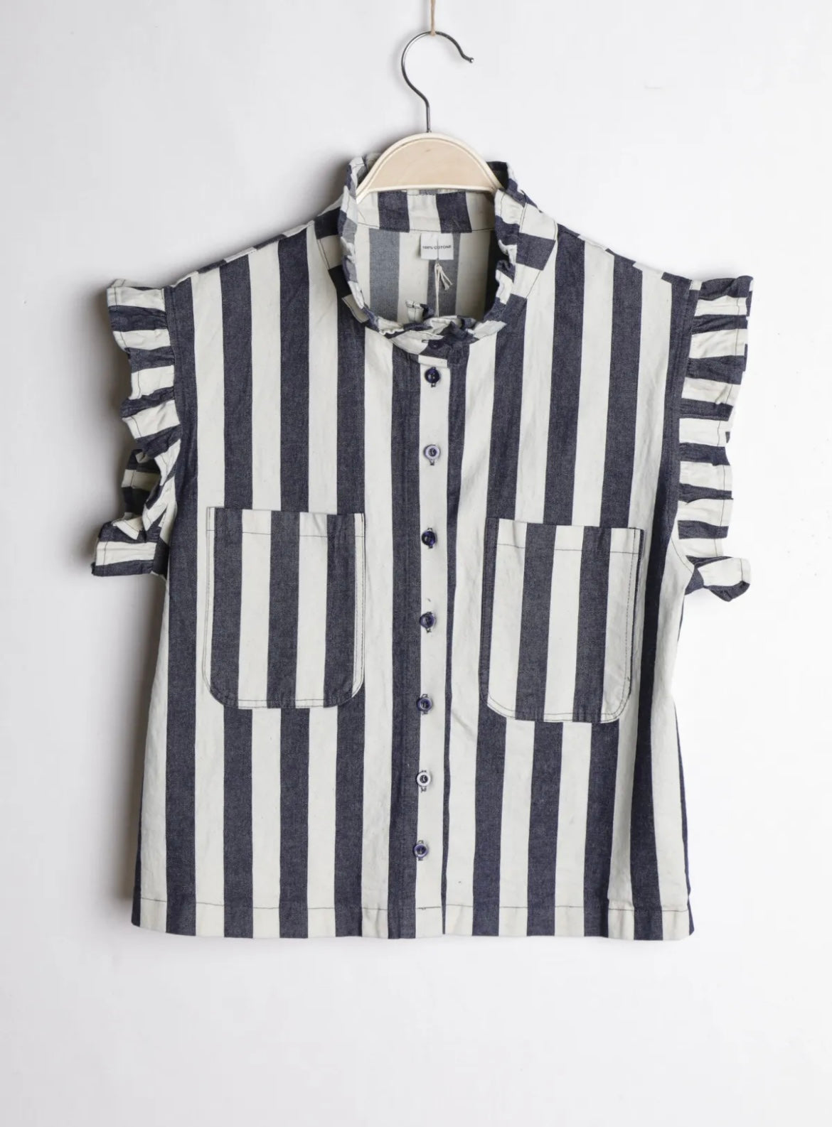 Chemise Carmen rayures larges bleu foncé