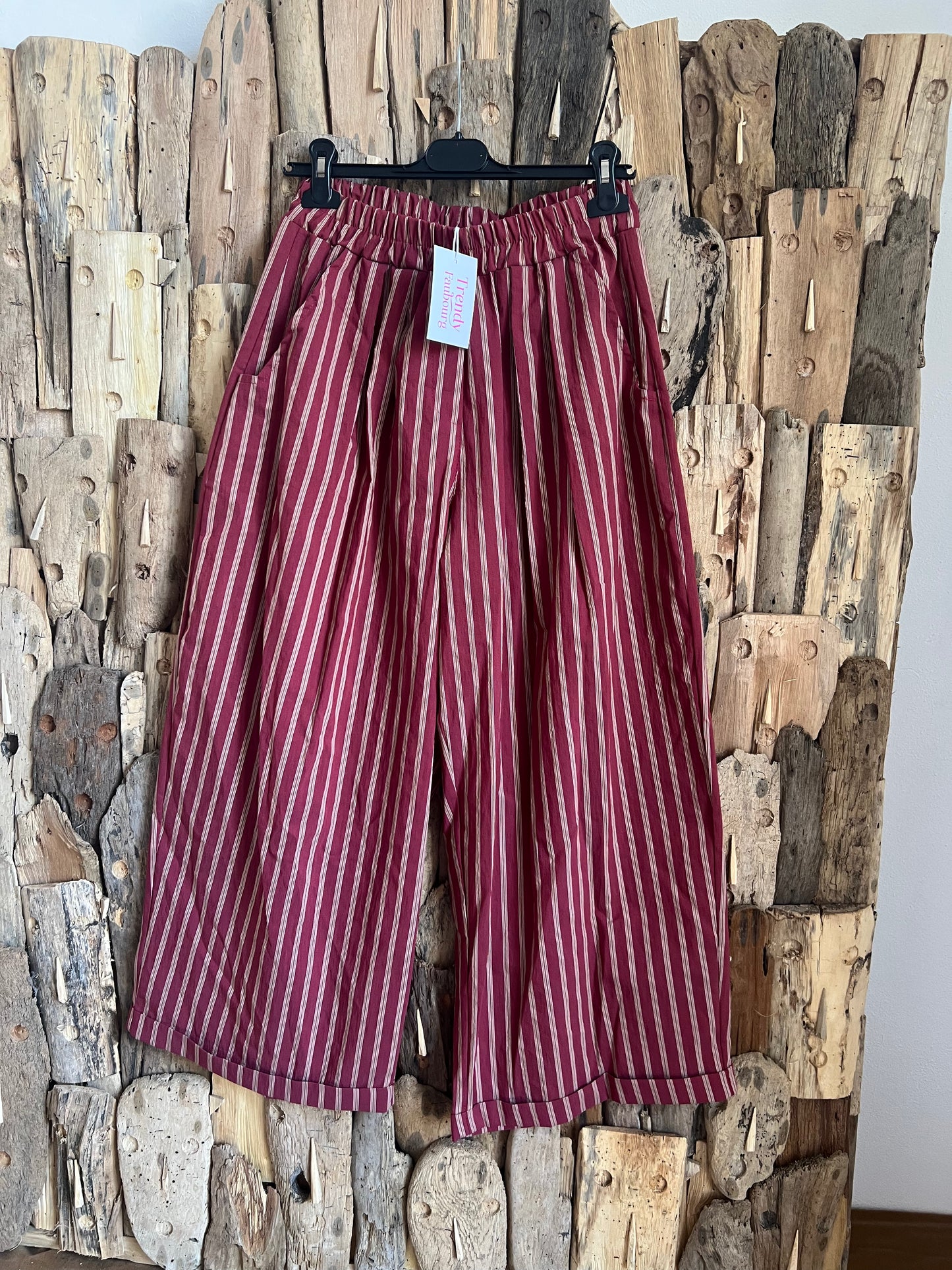 Pantalon Paolo rayé bordeaux/écru-TRENDY FAUBOURG