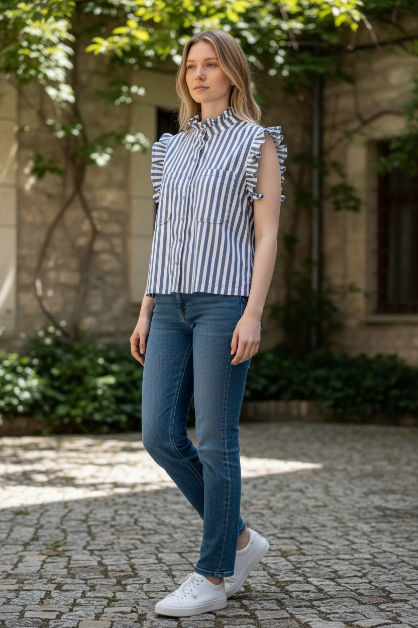 Chemise sans manche Carmen à rayures bleu Denis