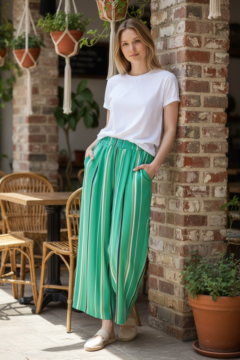 Pantalon large Capri-vert